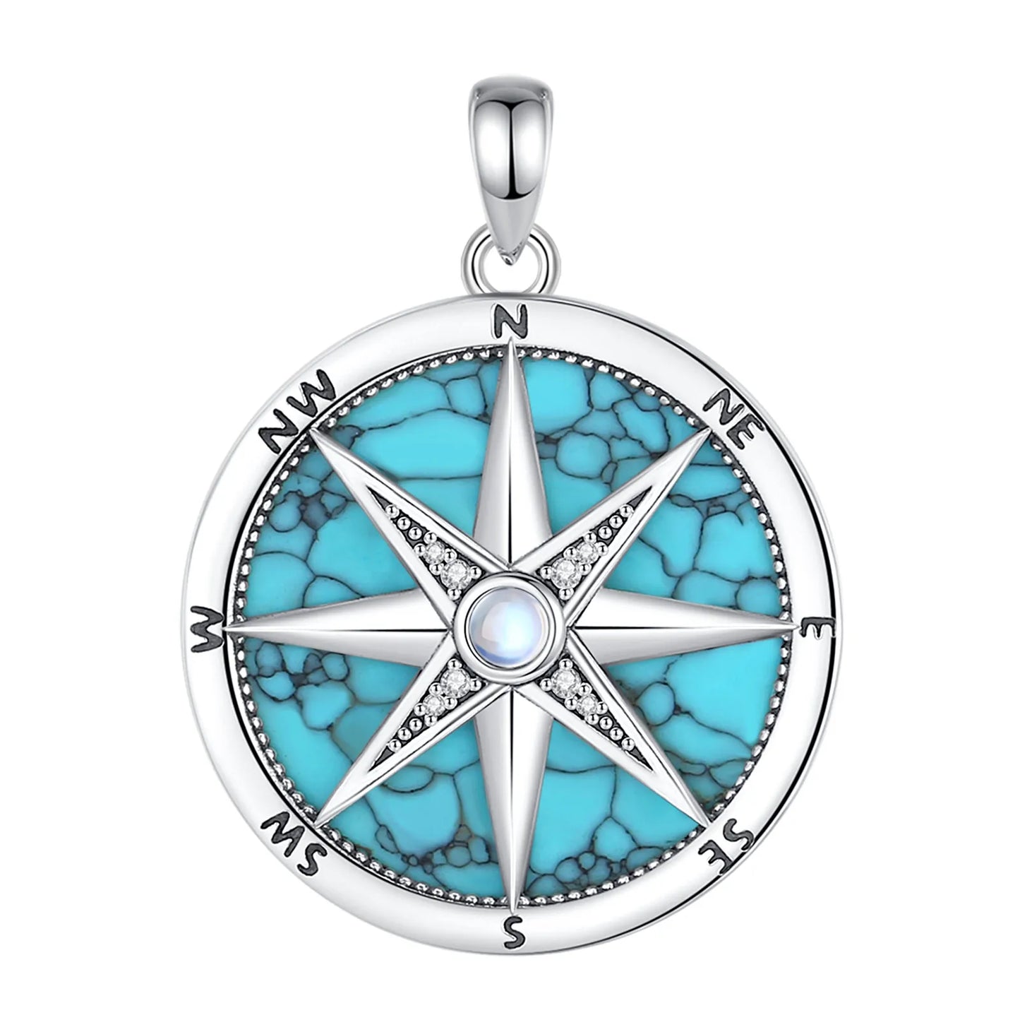 AEONSLOVE 925 Sterling Silver Compass Necklace for Women Men Vintage North Star Turquoise Pendant Nautical Jewelry Travel Gift