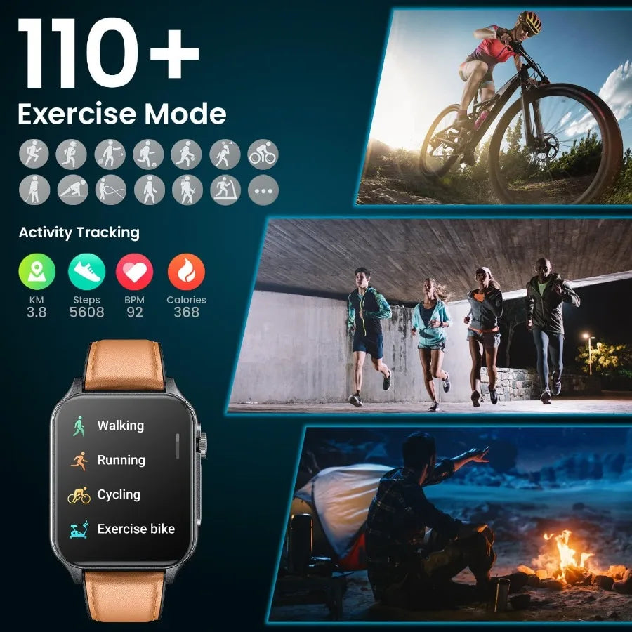 Smart Watch for Men Fitness Tracker: 1.96 Military Smartwatches with Bluetooth Call Three Lights Flashlight Watch Compatible An