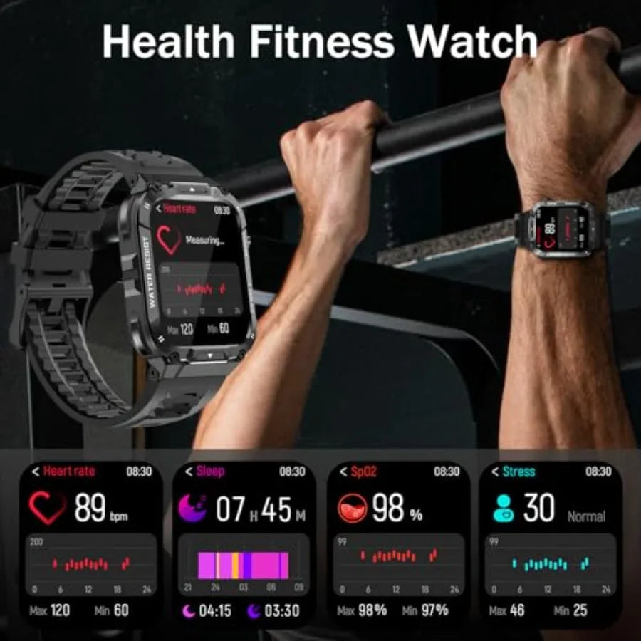 Military Smart Watch for Men 1.96 Inches Outdoor Sports Smartwatch with Answer Make CallFitness Watch Blood Oxygen Heart Rate a
