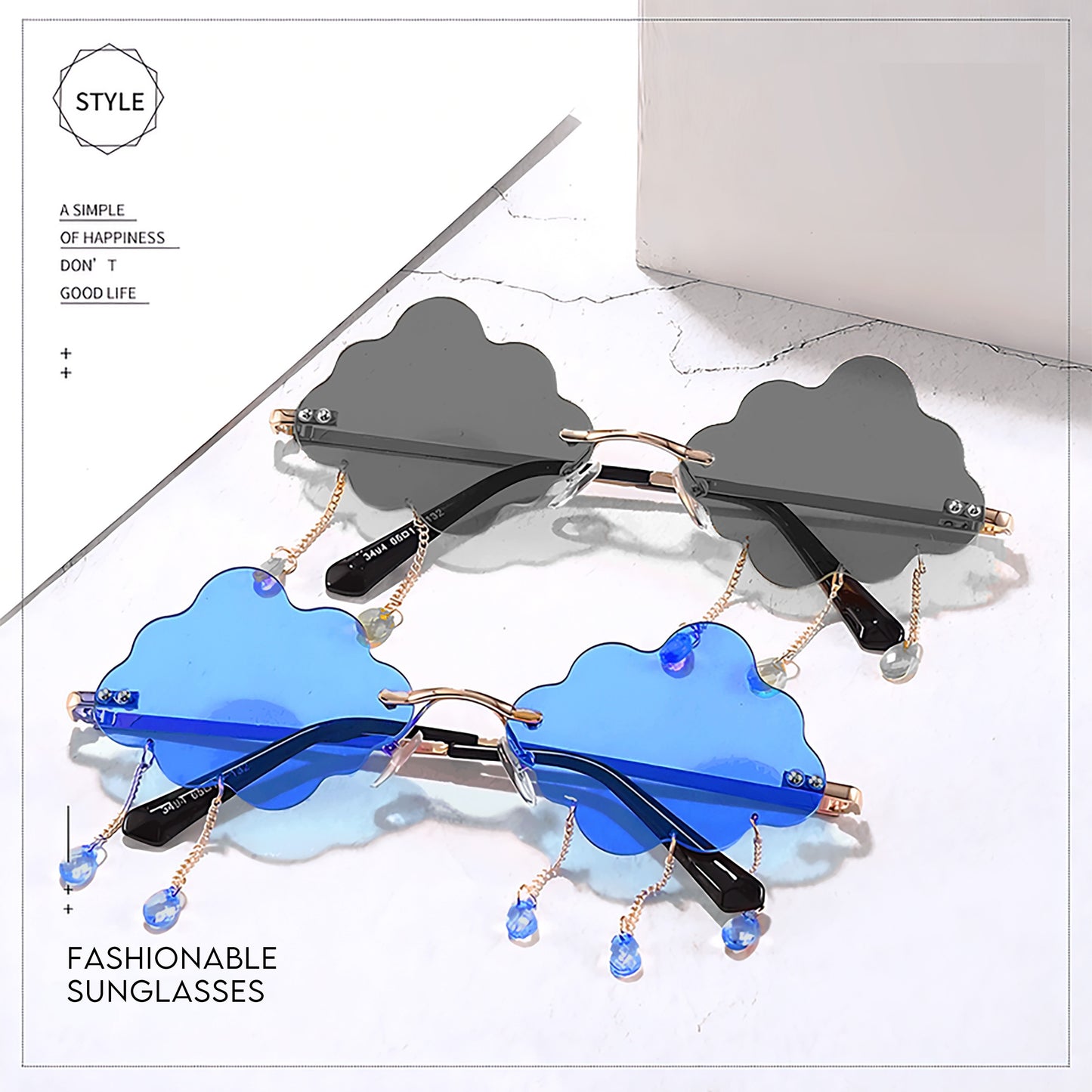 Funny Rainy Day Rimless Design Personalized Cloud Sunglasses