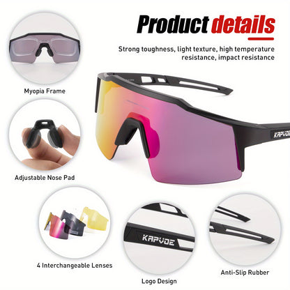 KAPVOE Cycling glasses Men MTB Mountain Bike 4 lenses Cycling sunglasses women Outdoor Bicycle riding Eyewear bike racing Driving Fishing Protection Sunglasses Golf baseball Hiking bike Goggles