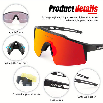KAPVOE Cycling glasses Men MTB Mountain Bike 4 lenses Cycling sunglasses women Outdoor Bicycle riding Eyewear bike racing Driving Fishing Protection Sunglasses Golf baseball Hiking bike Goggles