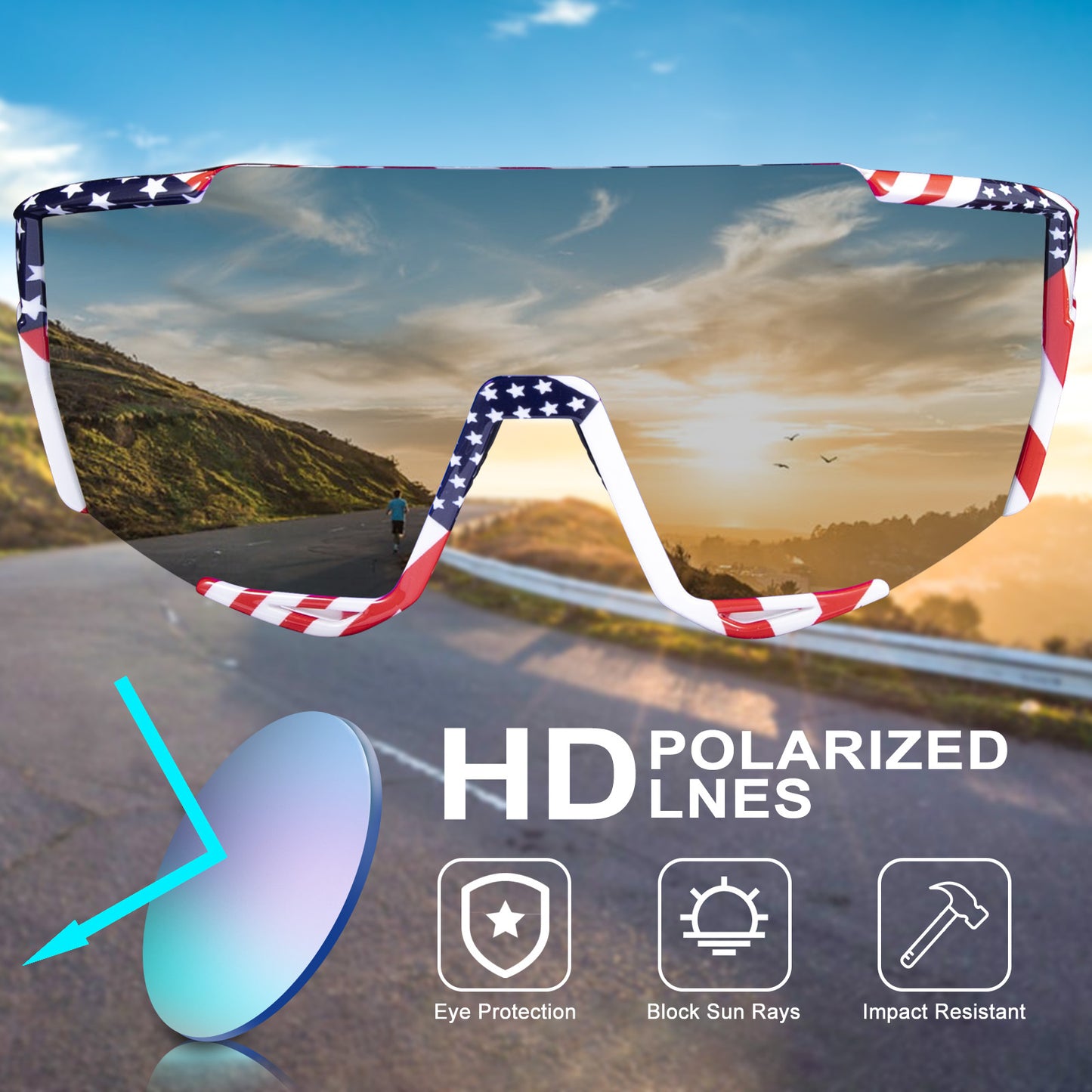 Trump 2024 Flag, American Flag Sunglasses Cycling Glasses, Polarized Baseball Sunglasses for Men and Women, Sports Running Cycling Fishing Sunglasses