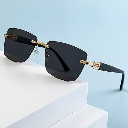 Trendy Square Frame Rimless Sunglasses for Men & Women – Stylish Protection Eyewear with Clear Vision. Perfect for Outdoor Activities and Everyday Wear