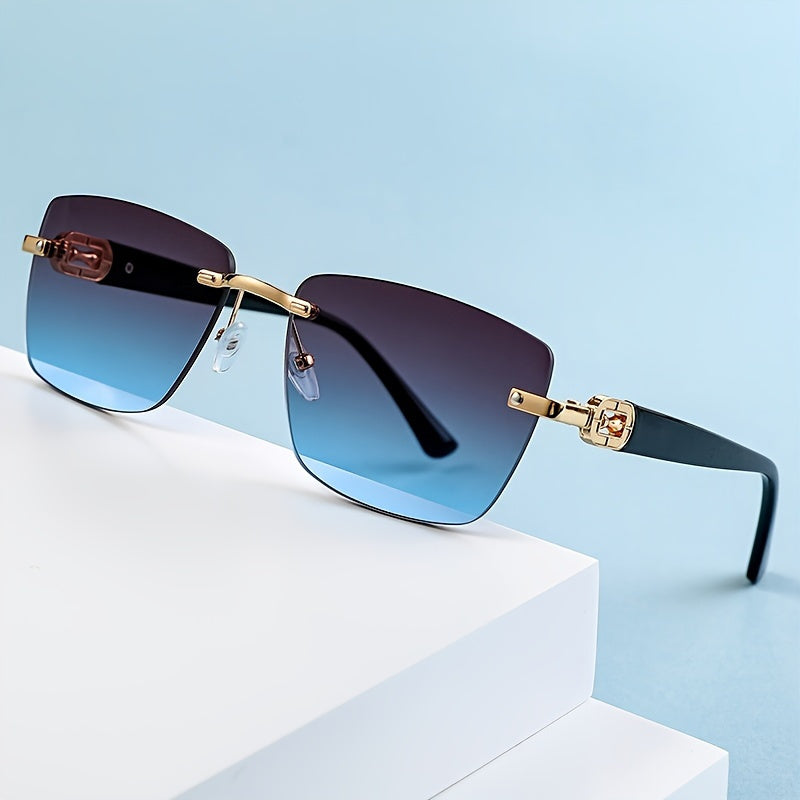 Trendy Square Frame Rimless Sunglasses for Men & Women – Stylish Protection Eyewear with Clear Vision. Perfect for Outdoor Activities and Everyday Wear