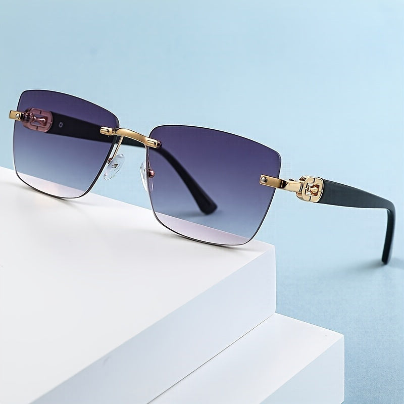 Trendy Square Frame Rimless Sunglasses for Men & Women – Stylish Protection Eyewear with Clear Vision. Perfect for Outdoor Activities and Everyday Wear