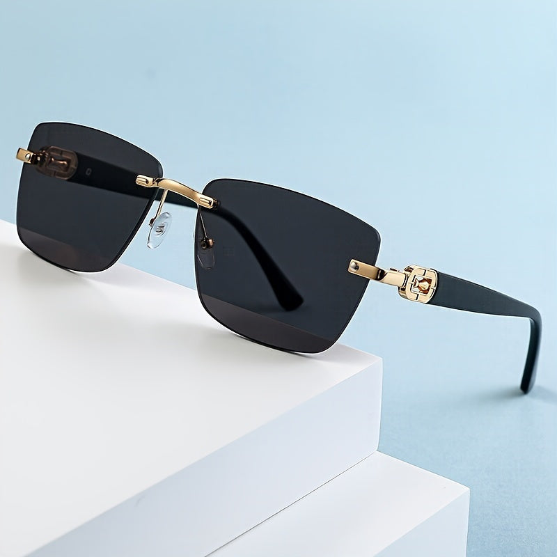 Trendy Square Frame Rimless Sunglasses for Men & Women – Stylish Protection Eyewear with Clear Vision. Perfect for Outdoor Activities and Everyday Wear