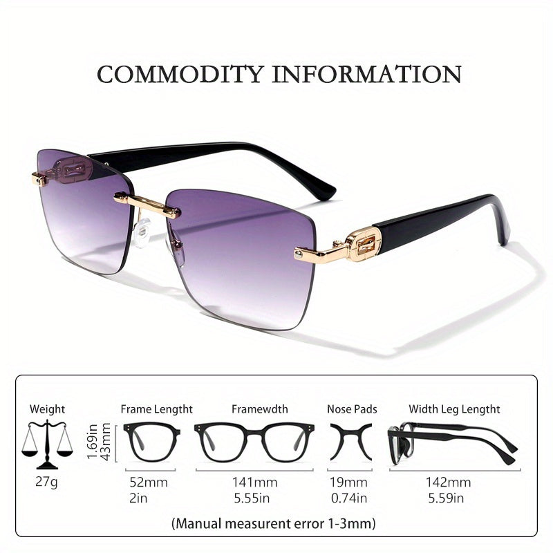 Trendy Square Frame Rimless Sunglasses for Men & Women – Stylish Protection Eyewear with Clear Vision. Perfect for Outdoor Activities and Everyday Wear