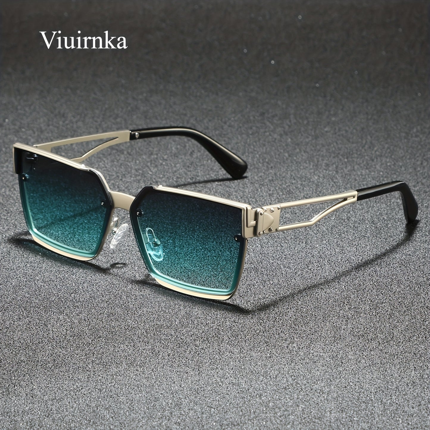 [Stylish Retro Sunglasses] Lightweight Stylish Retro Semi-Rimless Square Sunglasses, Blue Gradient PC Lenses with Zinc Alloy Frame, for Driving, Beach, Vacation, Travel & Cruise, Includes Protective Case