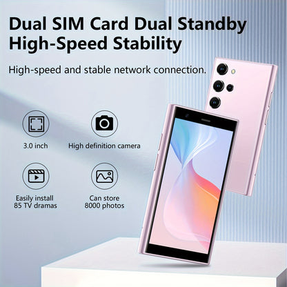 BezosMax Smart Phone, Unlock Smart Phone, 3.0-inch HD Screen, Phone, 2GB+16GB Memory, Suitable For Small Phone GPS Pocket Phone, Creative Gift, Suitable For Students