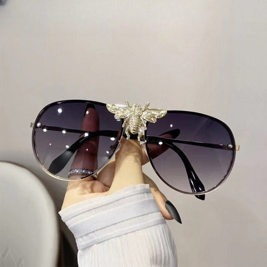 Men'S Vintage Metal Bee Sunglasses - Large Frame, Protection, Golden-Tone Metal with Black Lenses, Stylish & Functional for Outdoor Activities, Outdoor Eyewear | Vintage Style Sunglasses | Durable Eyewear