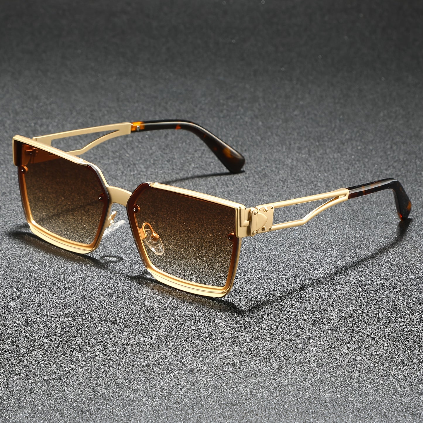 [Stylish Retro Sunglasses] Lightweight Stylish Retro Semi-Rimless Square Sunglasses, Blue Gradient PC Lenses with Zinc Alloy Frame, for Driving, Beach, Vacation, Travel & Cruise, Includes Protective Case