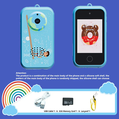 Kids Smart Phone Toys with 32GB TF card,USB Charging, 720P IPS Touch screen,Dual Camera Smart Phone For Kids, Gifts Play Phone