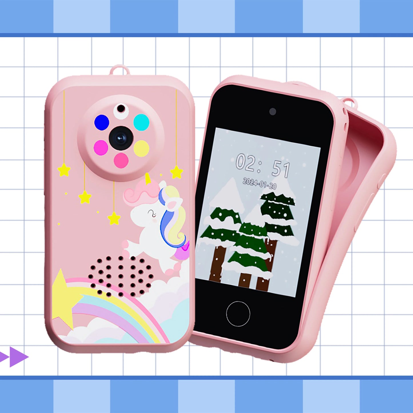 Kids Smart Phone Toys with 32GB TF card,USB Charging, 720P IPS Touch screen,Dual Camera Smart Phone For Kids, Gifts Play Phone