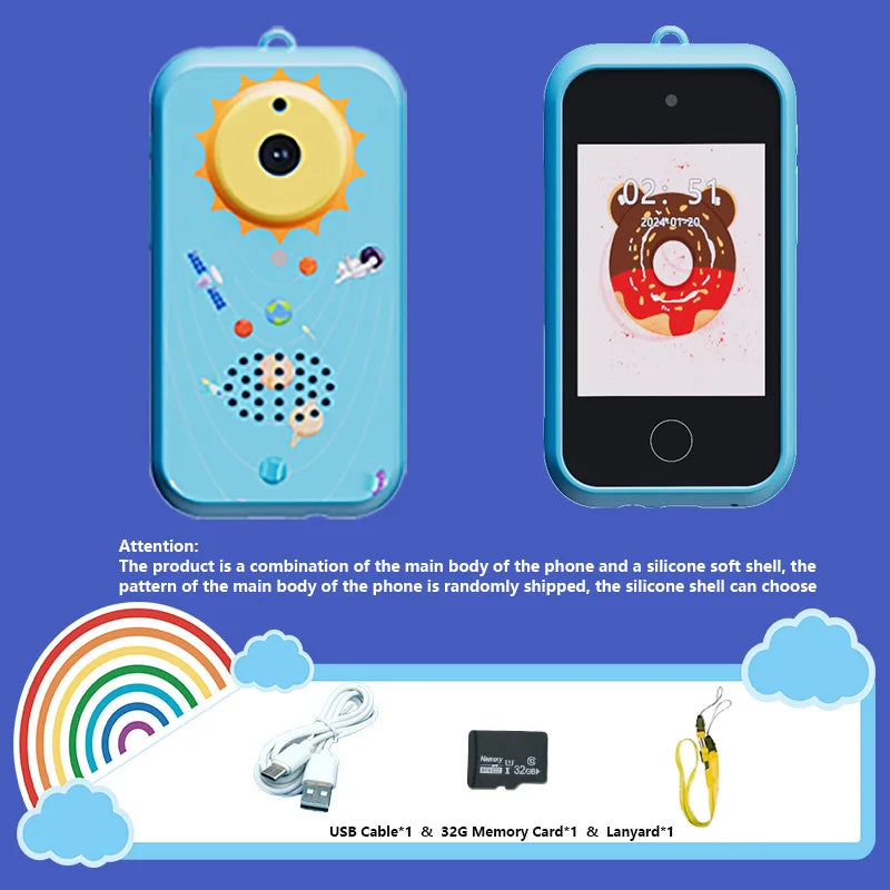 Kids Smart Phone Toys with 32GB TF card,USB Charging, 720P IPS Touch screen,Dual Camera Smart Phone For Kids, Gifts Play Phone