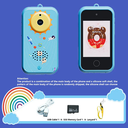 Kids Smart Phone Toys with 32GB TF card,USB Charging, 720P IPS Touch screen,Dual Camera Smart Phone For Kids, Gifts Play Phone