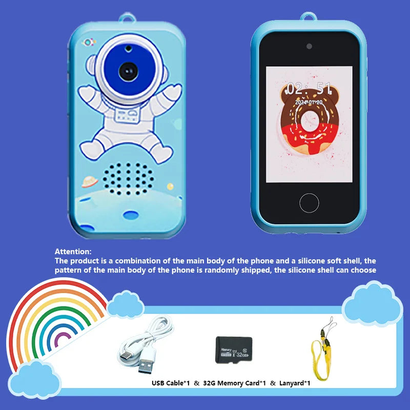 Kids Smart Phone Toys with 32GB TF card,USB Charging, 720P IPS Touch screen,Dual Camera Smart Phone For Kids, Gifts Play Phone