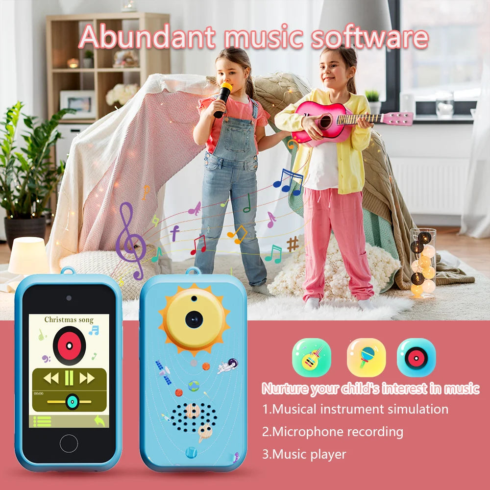 Kids Smart Phone Toys with 32GB TF card,USB Charging, 720P IPS Touch screen,Dual Camera Smart Phone For Kids, Gifts Play Phone