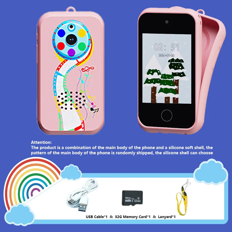 Kids Smart Phone Toys with 32GB TF card,USB Charging, 720P IPS Touch screen,Dual Camera Smart Phone For Kids, Gifts Play Phone