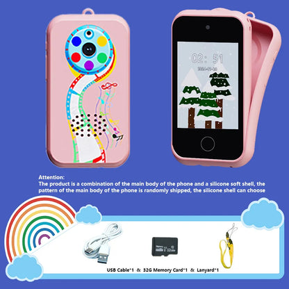 Kids Smart Phone Toys with 32GB TF card,USB Charging, 720P IPS Touch screen,Dual Camera Smart Phone For Kids, Gifts Play Phone