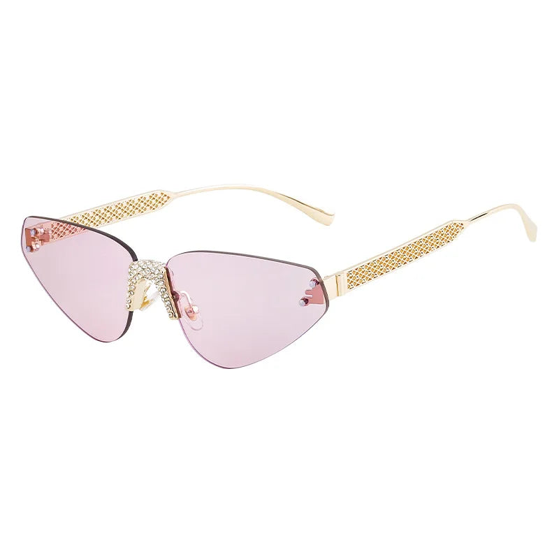 New Arrival 2025 Trendy High Quality Designer Gold Metal Frameless Rimless Luxury Women Sunglasses