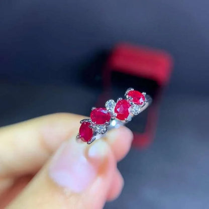 100% Natural Ruby Ring for Daily Wear3mm*4mm Real Ruby Silver Ring 925 Silver Ruby Jewelry Gift for Woman