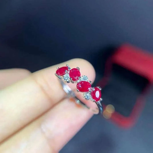 100% Natural Ruby Ring for Daily Wear3mm*4mm Real Ruby Silver Ring 925 Silver Ruby Jewelry Gift for Woman