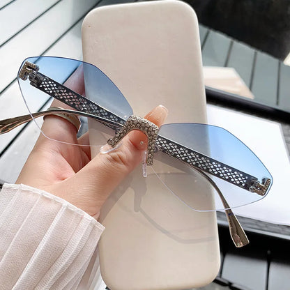 New Arrival 2025 Trendy High Quality Designer Gold Metal Frameless Rimless Luxury Women Sunglasses