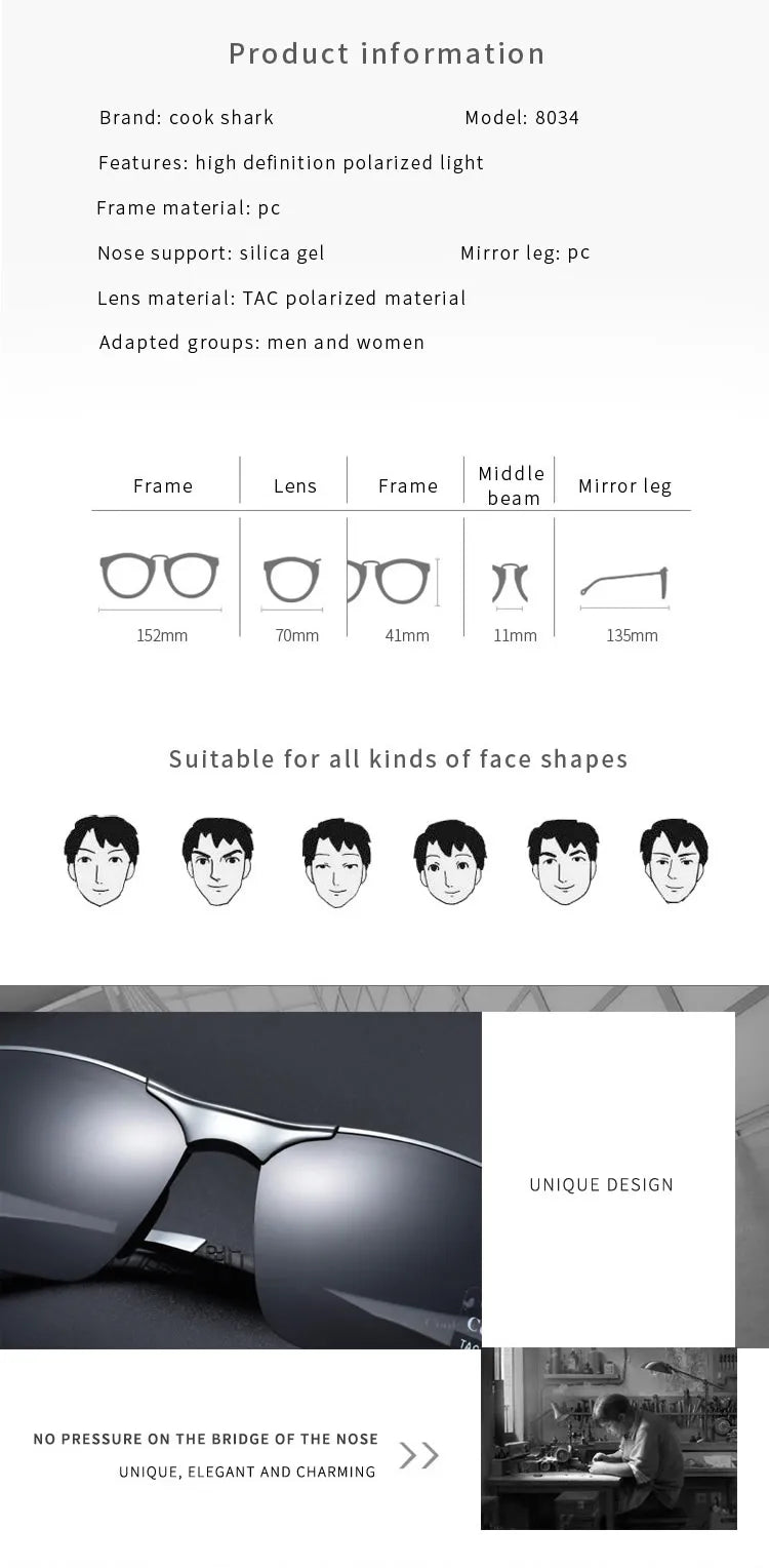 Cook Shark 2020 new aluminum magnesium sunglasses men's sunglasses HD polarized driving driver glasses tide