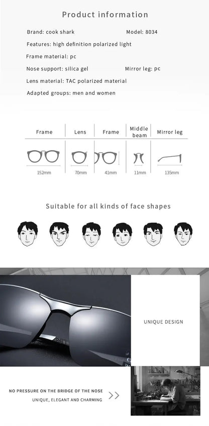 Cook Shark 2020 new aluminum magnesium sunglasses men's sunglasses HD polarized driving driver glasses tide