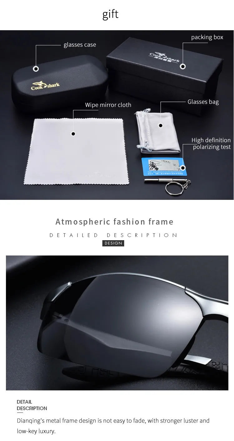 Cook Shark 2020 new aluminum magnesium sunglasses men's sunglasses HD polarized driving driver glasses tide