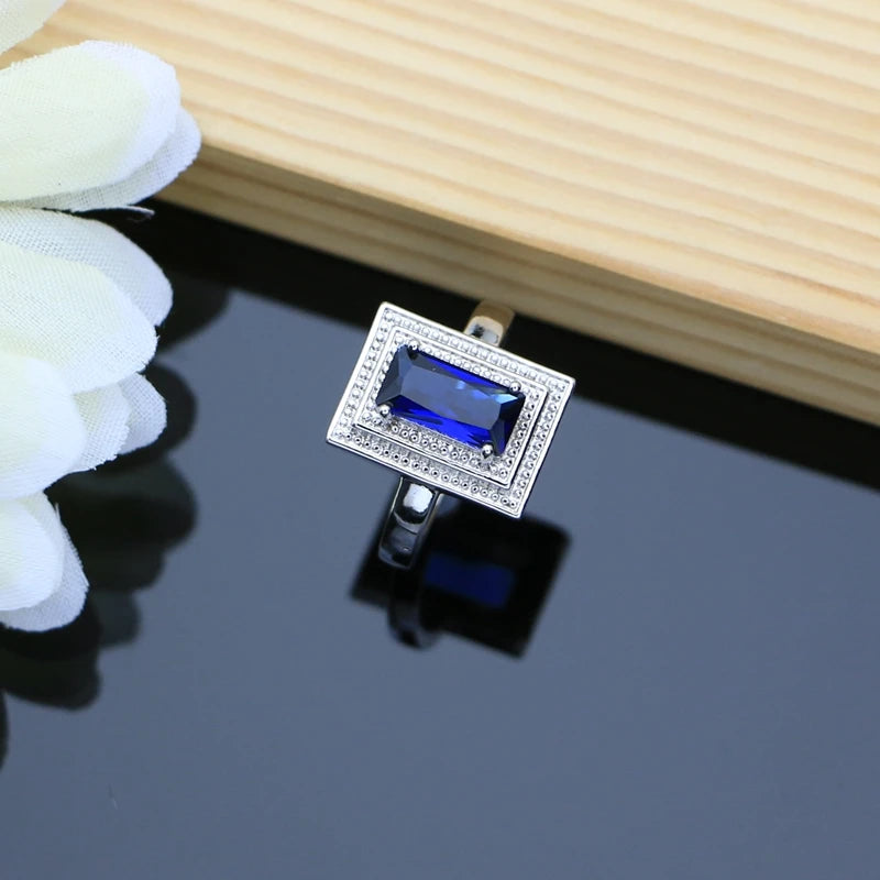 925 Silver Bride Jewelry Sets for Women Blue Sapphire Earrings Bracelet Resizable Ring Necklace Wholesale 6 Colors Birthstone
