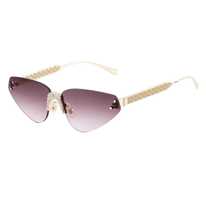 New Arrival 2025 Trendy High Quality Designer Gold Metal Frameless Rimless Luxury Women Sunglasses