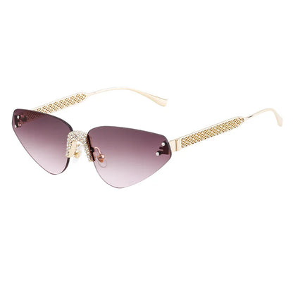 New Arrival 2025 Trendy High Quality Designer Gold Metal Frameless Rimless Luxury Women Sunglasses