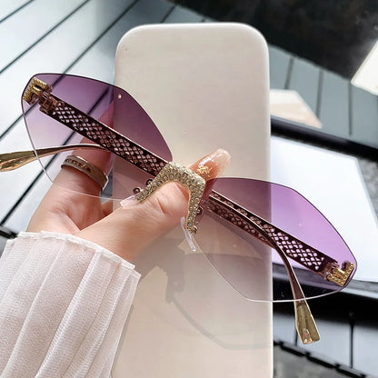New Arrival 2025 Trendy High Quality Designer Gold Metal Frameless Rimless Luxury Women Sunglasses