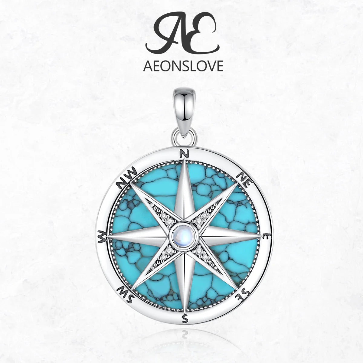 AEONSLOVE 925 Sterling Silver Compass Necklace for Women Men Vintage North Star Turquoise Pendant Nautical Jewelry Travel Gift