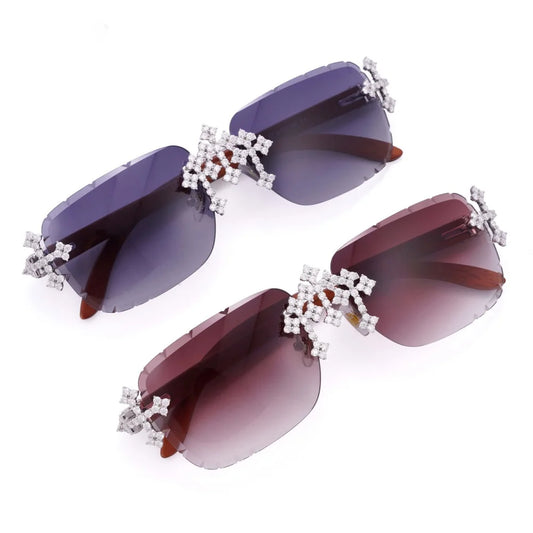 Hiphop Punk Iced Out Real Moissanite Sunglasses 925 Sterling Silver Bling Lab Diamond Eye Glasses Wood Frame Pass Tester