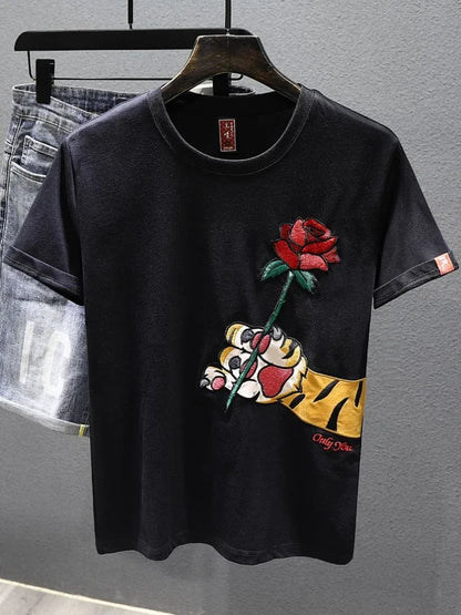 Man Tee Shirts Embroidery T Shirt For Men Heather Funny Rock Top Watercolor Katoen Hot Cheap Clothes And Young On Sale Trend