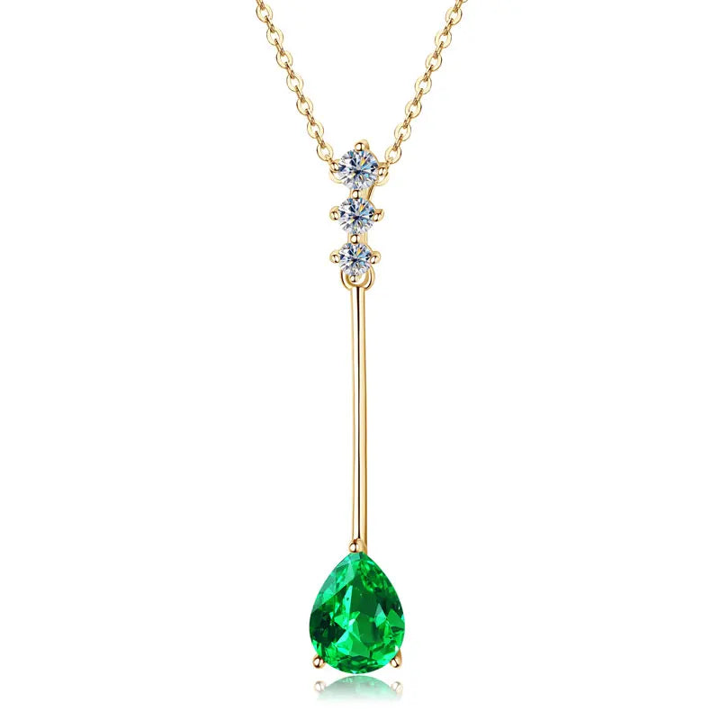 Vintage Round Oval Pear Cut Artificial Emerald Pendant Necklace 925 Silver Luxury Green Gemstone Waterdrop Bar Pendant for Women