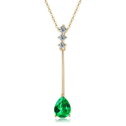 Vintage Round Oval Pear Cut Artificial Emerald Pendant Necklace 925 Silver Luxury Green Gemstone Waterdrop Bar Pendant for Women