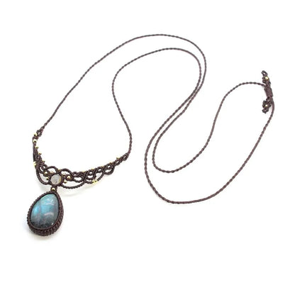 Handmade Rope Braided Macrame Crystal Stone Pendant Necklace For Women Natural Labradorite Weave Adjustable Necklace Jewellery