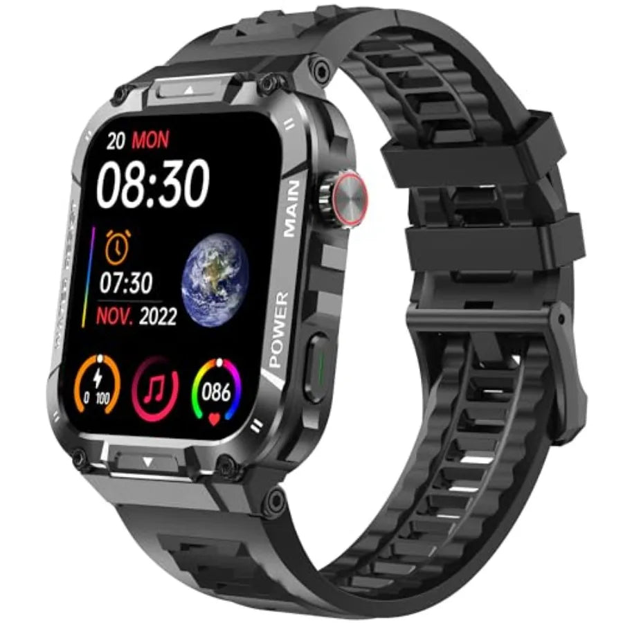 Military Smart Watch for Men 1.96 Inches Outdoor Sports Smartwatch with Answer Make CallFitness Watch Blood Oxygen Heart Rate a