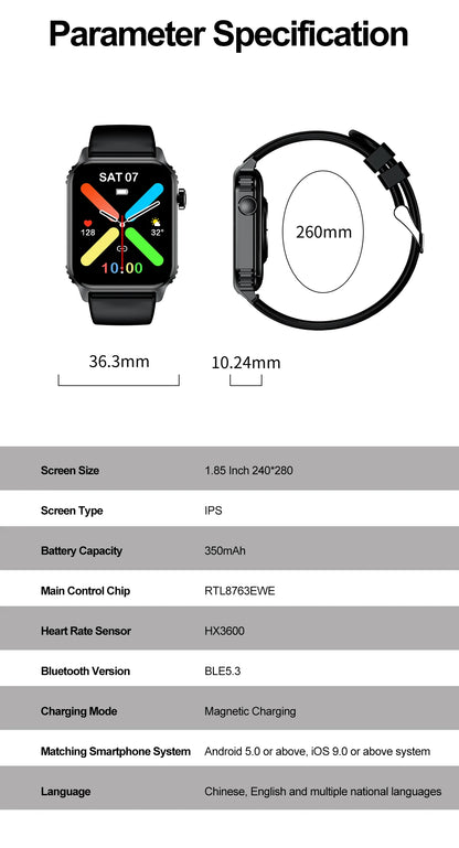 TG08 Smart Watch, 1.85"Smartwatch for Men Women (Answer/Make Call), Fitness Tracker with 100+ Sport Modes, Waterproof Watch.