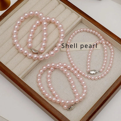 Pink Pearl Necklace for Women Charming Girl Gift Collar De Mujer Birthday Wedding Korean Fashion Jewelry Bulk Items Wholesale