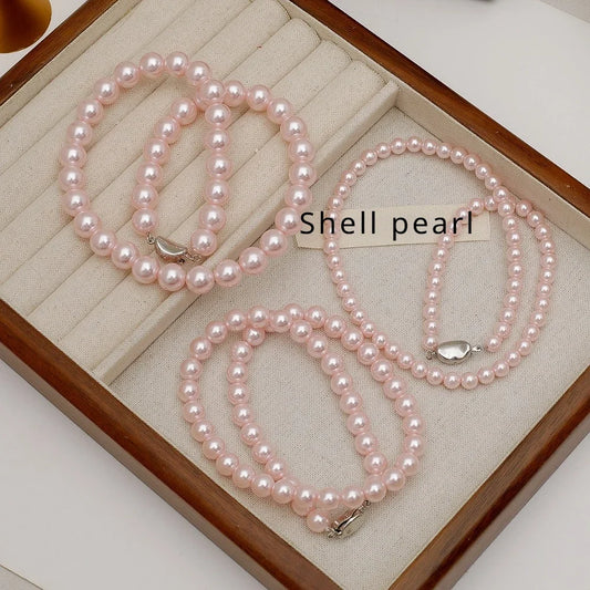 Pink Pearl Necklace for Women Charming Girl Gift Collar De Mujer Birthday Wedding Korean Fashion Jewelry Bulk Items Wholesale