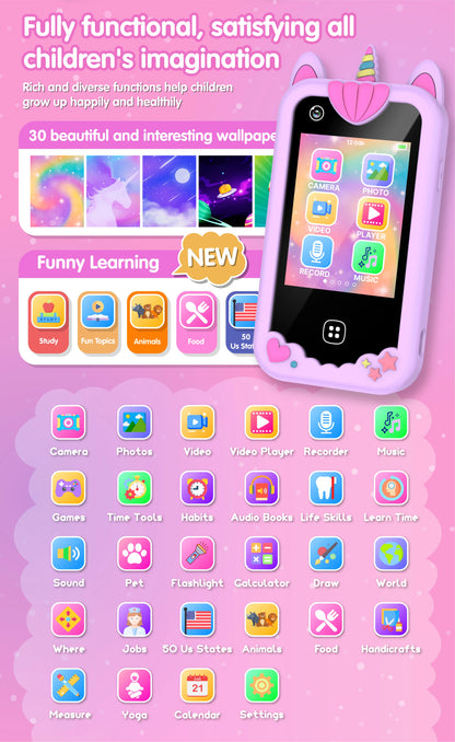 Kids Smart Phone for Girls Boys Dual Camera Music Player 17 Games Toddler Learning Phone Kids Cell Phone Toys Birthday Gifts