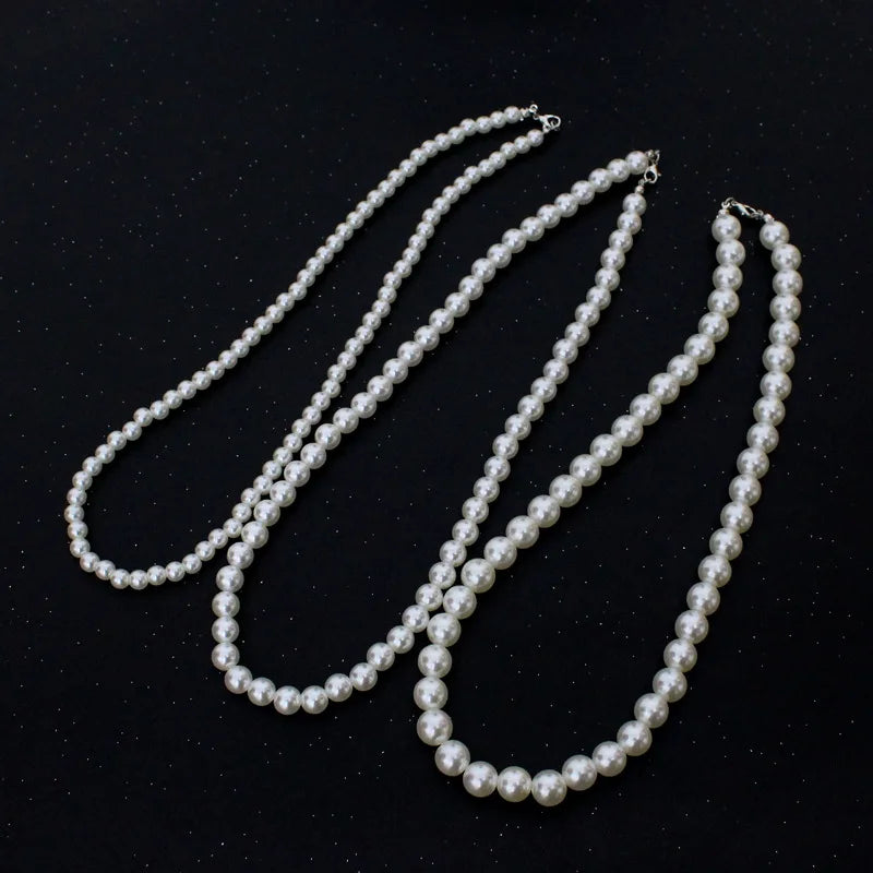 Pearl Necklace Women Men Classic Handmade Strand Bead Jewelry Luxury Trendy Choker Party Gift