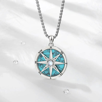 AEONSLOVE 925 Sterling Silver Compass Necklace for Women Men Vintage North Star Turquoise Pendant Nautical Jewelry Travel Gift