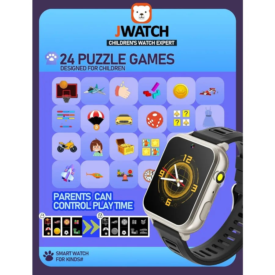 Smart Watch for Boys Girls 612 with Pedometer Audio Book Camera Music Player Present Birthday Christmas Silver Frame Black