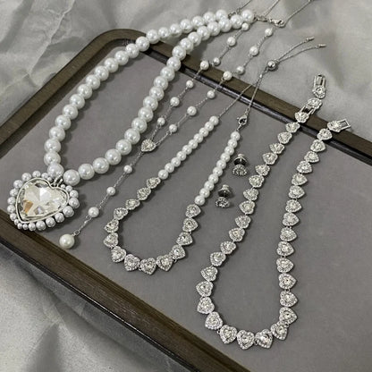 Love pearl necklace, women's light luxury versatile earrings, high-end feeling bracelet jewelry set